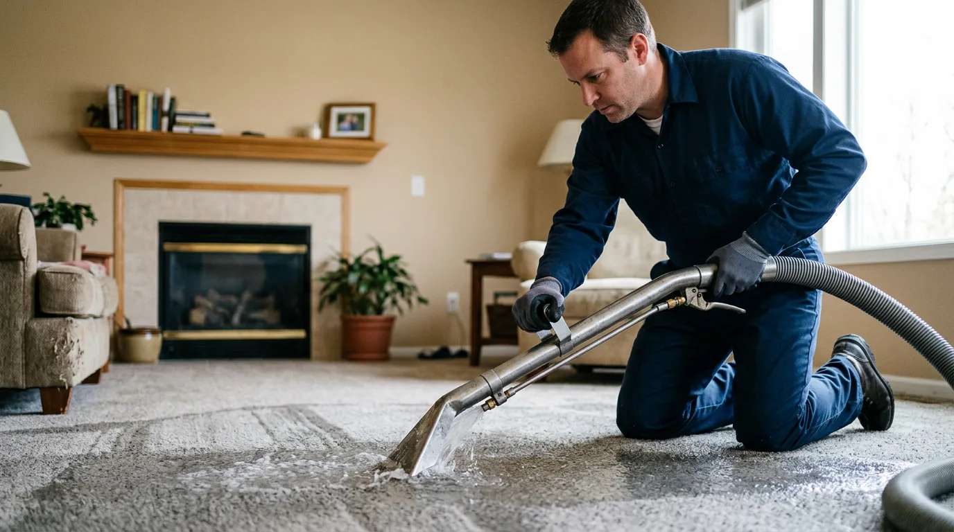 Water damage restoration technician working near Mendota, IL